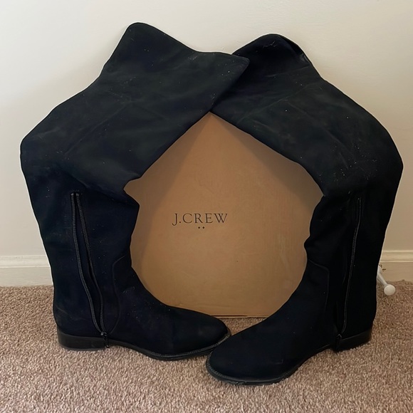 J Crew Factory over the knee black suede boots size 7-1/2 - Picture 1 of 5
